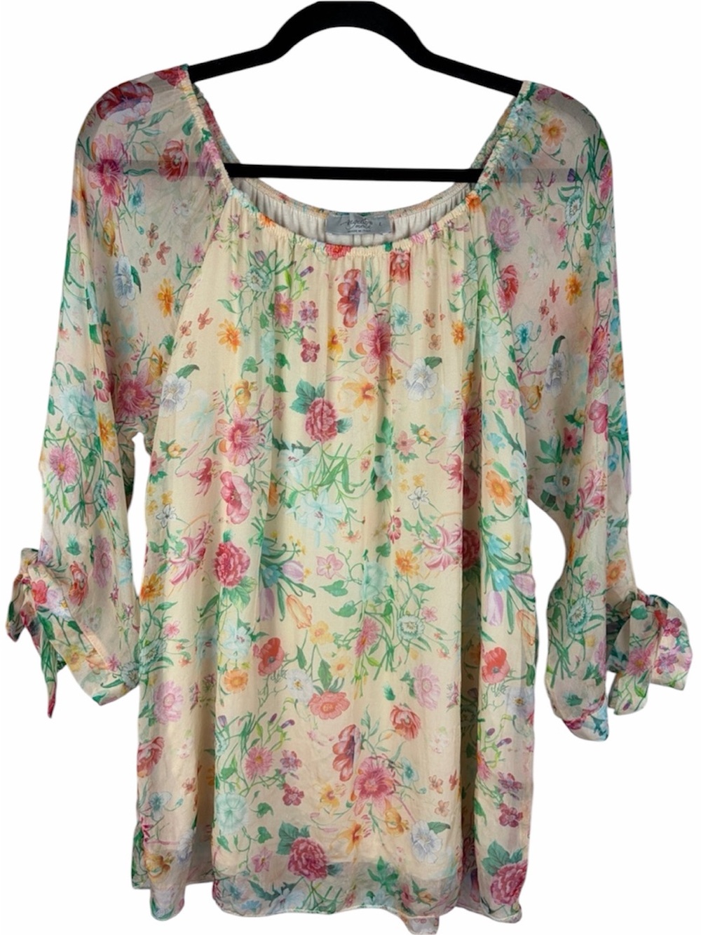 Angela Moda Large Silk Floral Blouse Made in Italy Romantic Cottagecore